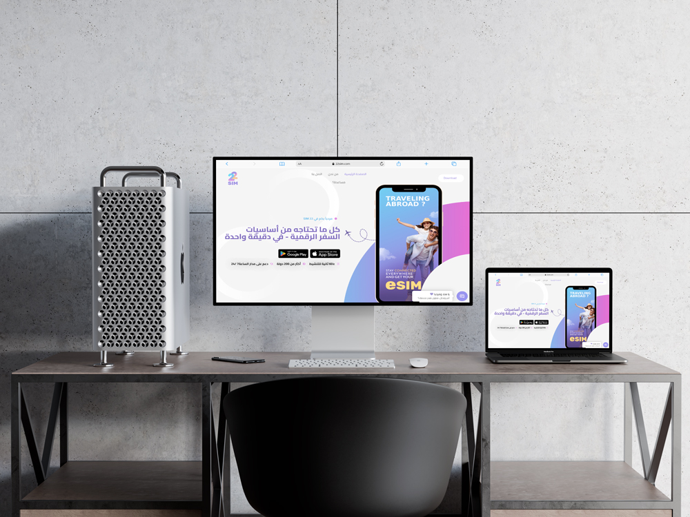 22SIM telecommunications website UI design and SEO optimization by Zahra Dalhoum – modern responsive layout with brand identity
